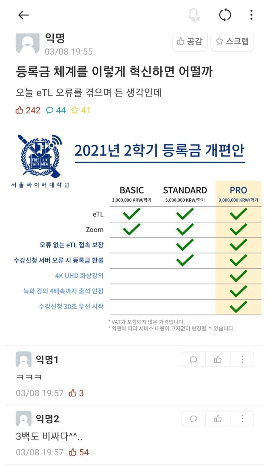 서울대생이 내놓은 등록금 개편안